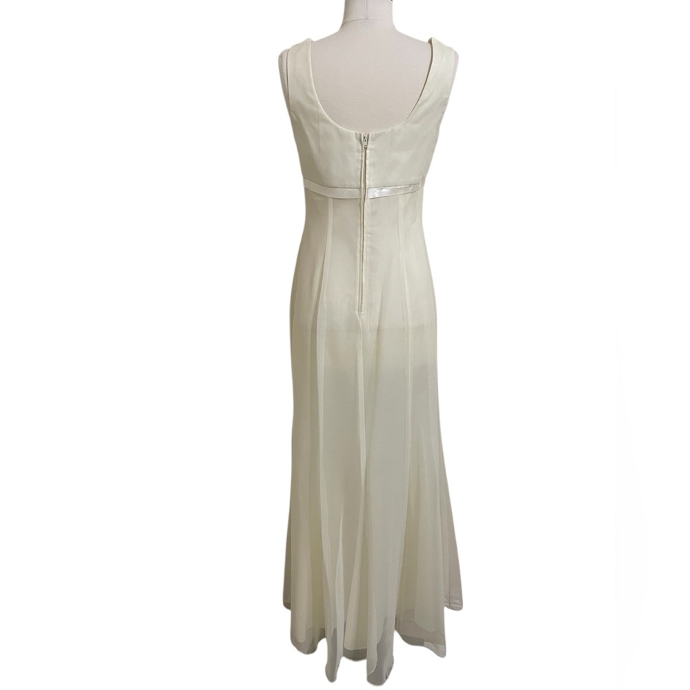 Vintage 90s Ivory Sheath Long Wedding Dress Empire Bust Satin Chiffon Small - Picture 6 of 10